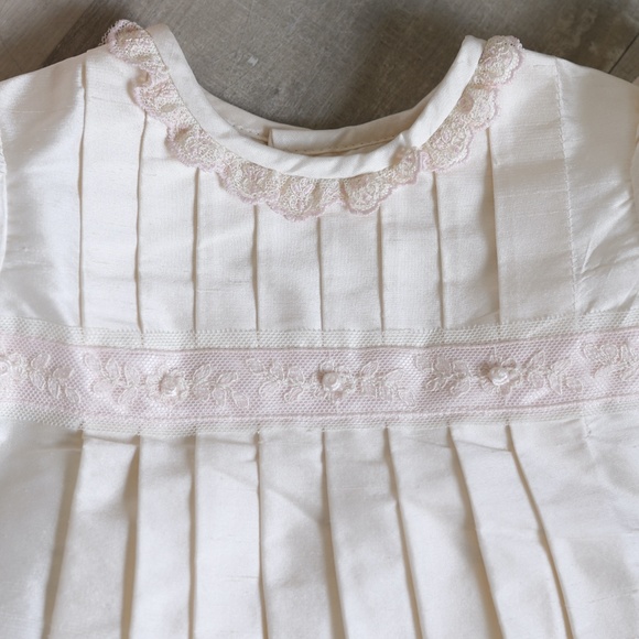 Ivory Silk Dress ELEGANT Pink Trim FLOWER GIRL Special Occasion Luli & Me NWT - Picture 7 of 11